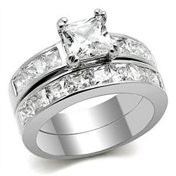 Engagement Ring New Womens Solitaire CZ Stainless Steel Bridal Wedding Band Set